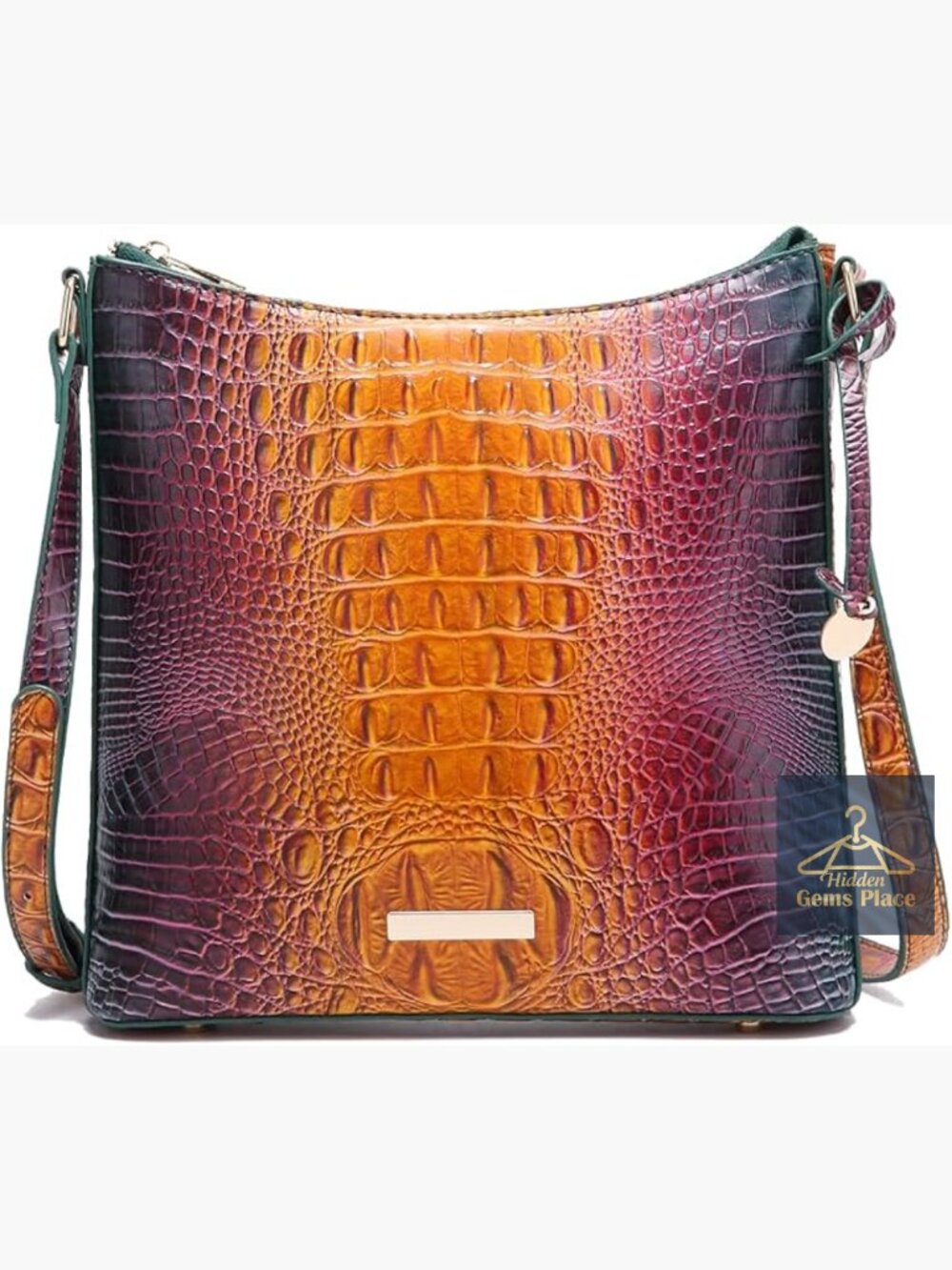 Shoulder Crocodile Flat Handbag Women Trendy Embossed Leather Crossbody Purse